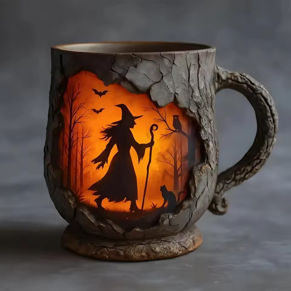 Artisan 3D Halloween Mugg – Med design av häxa och katt