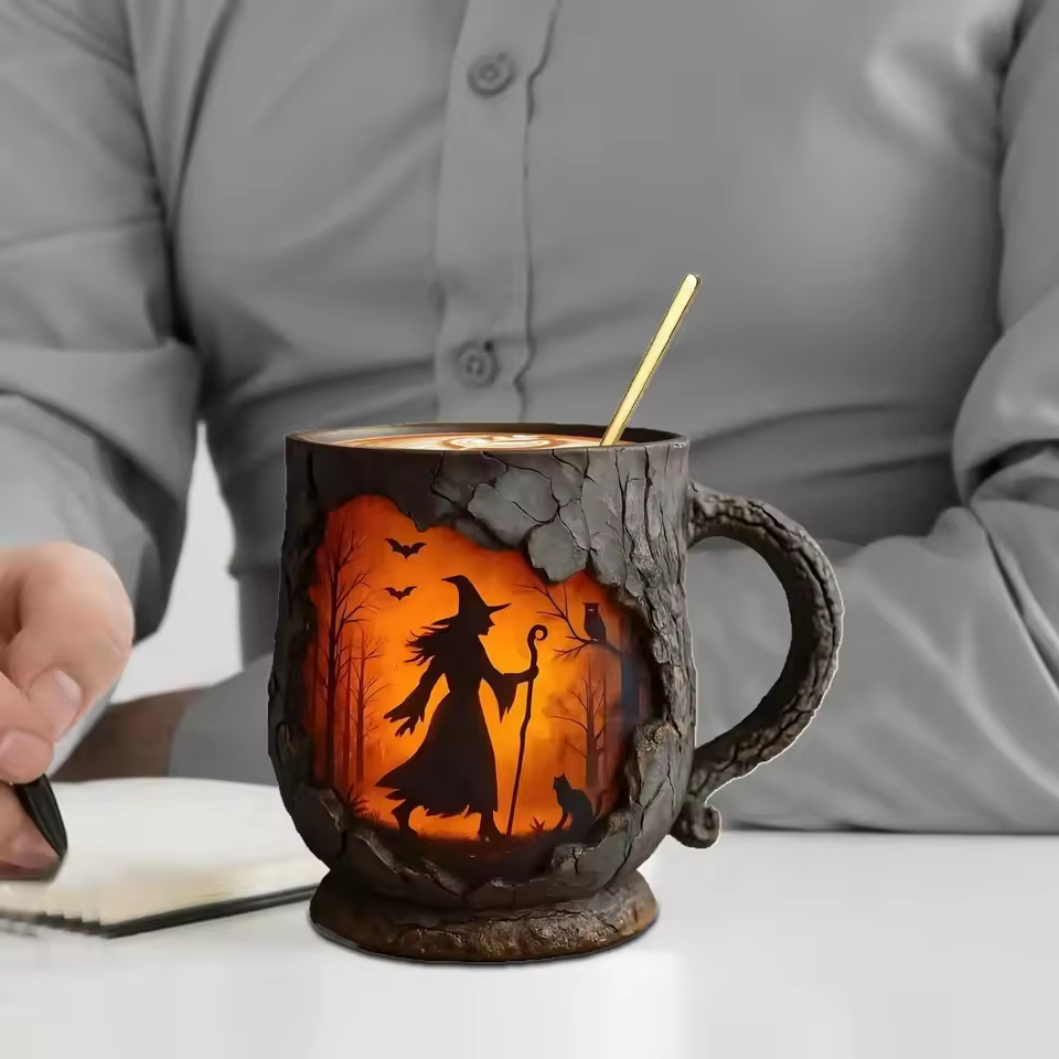 Artisan 3D Halloween Mugg – Med design av häxa och katt
