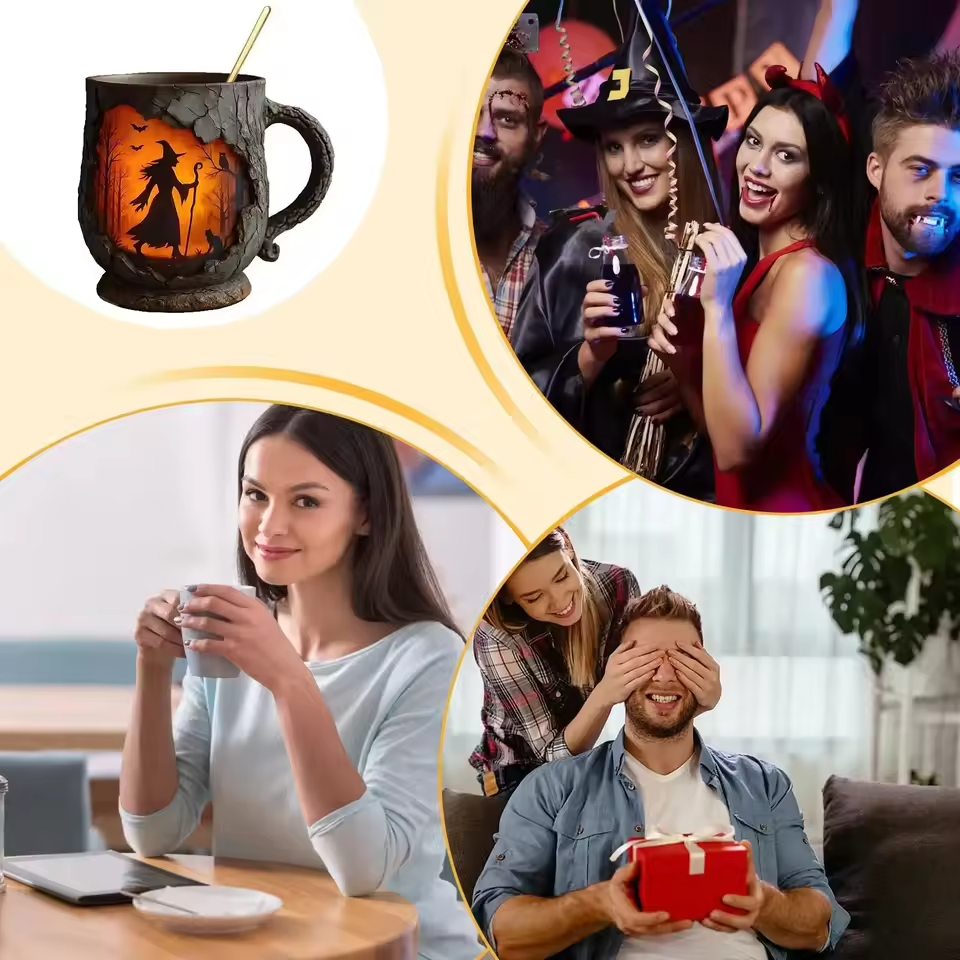 Artisan 3D Halloween Mugg – Med design av häxa och katt