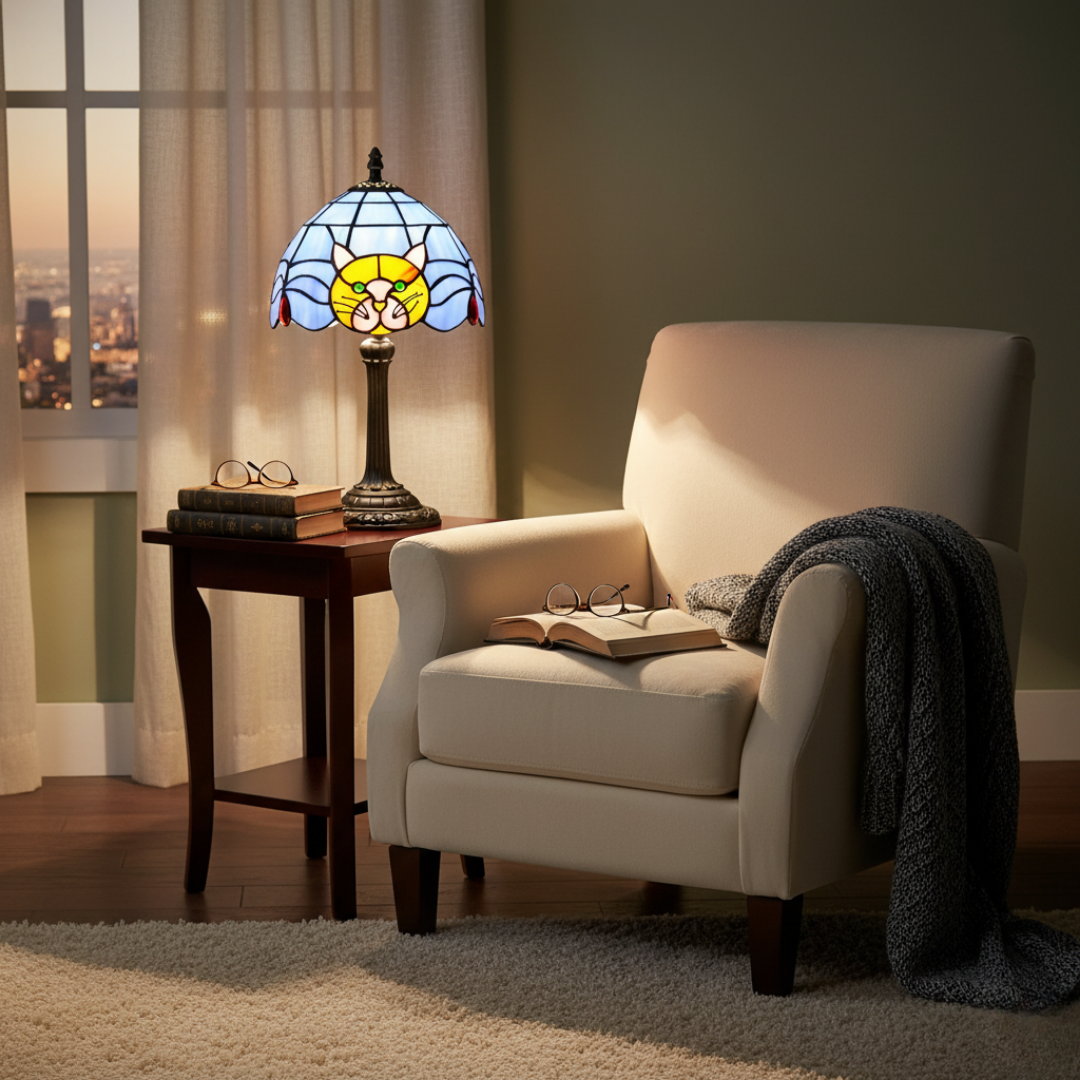 Vintage Barock Sängbord Katt Bordslampa