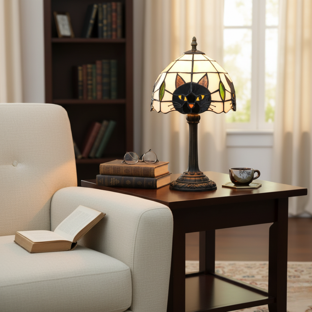 Retro Barock Svart Katt Bordslampa