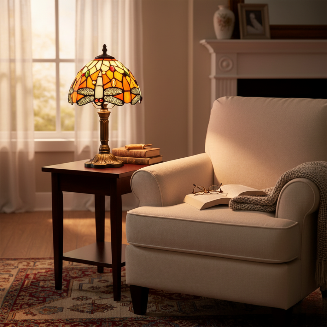 Dekorativ LED-bordslampa i färgat glas