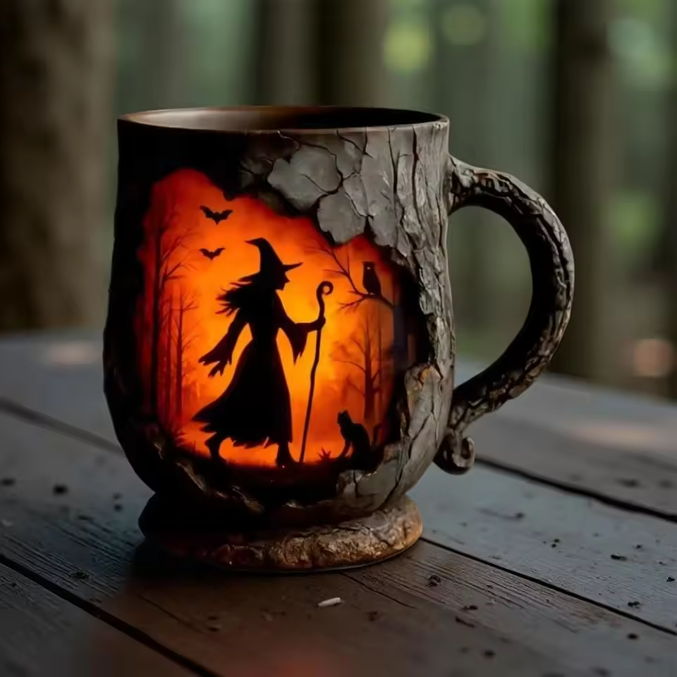 Artisan 3D Halloween Mugg – Med design av häxa och katt