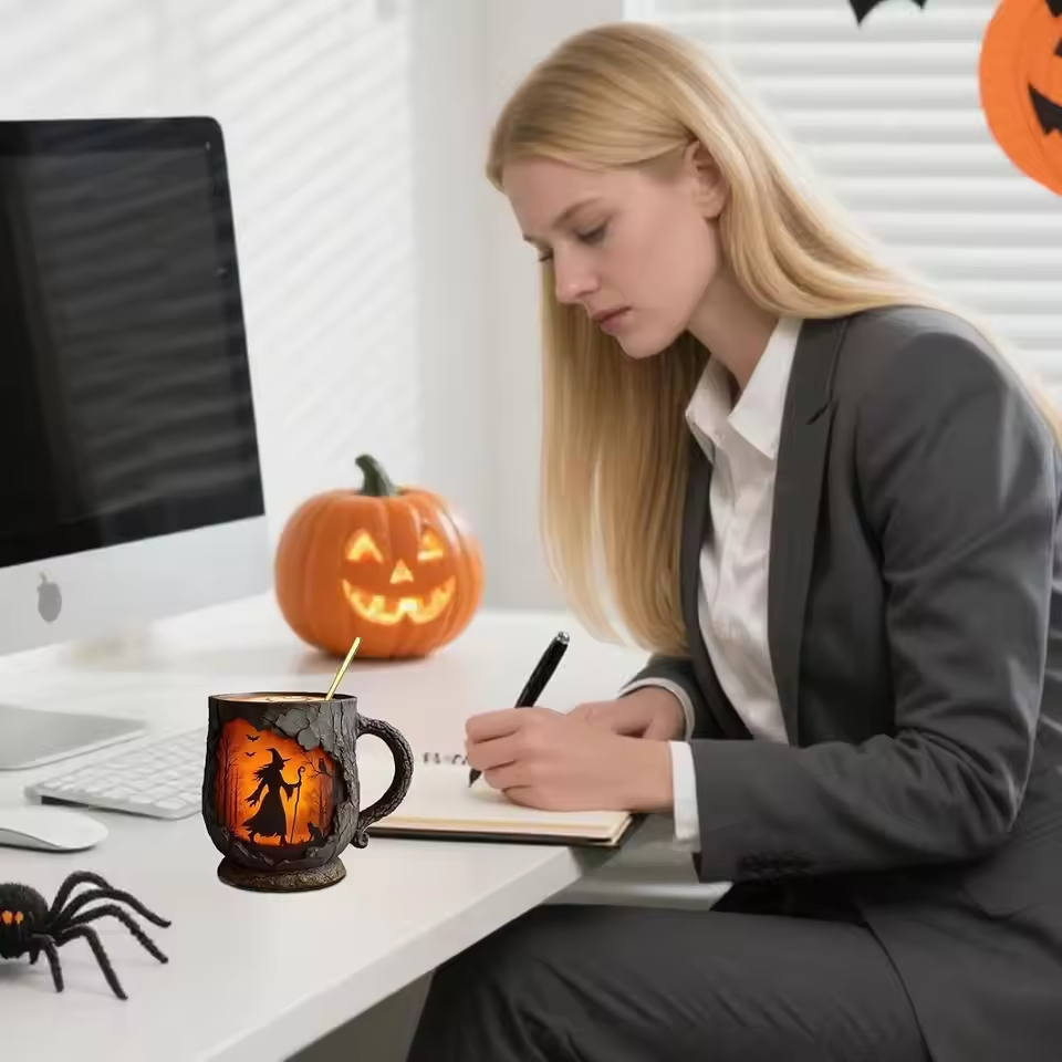 Artisan 3D Halloween Mugg – Med design av häxa och katt